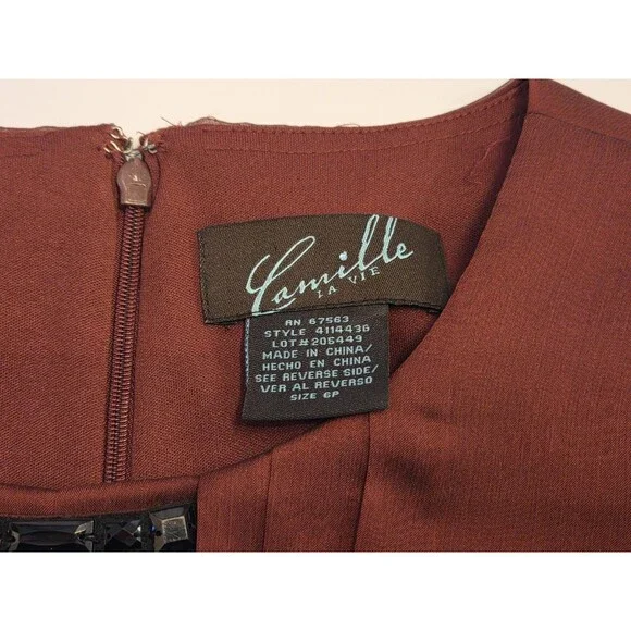 Camille La Vie Red Black Tiered Chiffon Dress Women’s 6P Sleeveless Cocktail - Picture 6 of 11